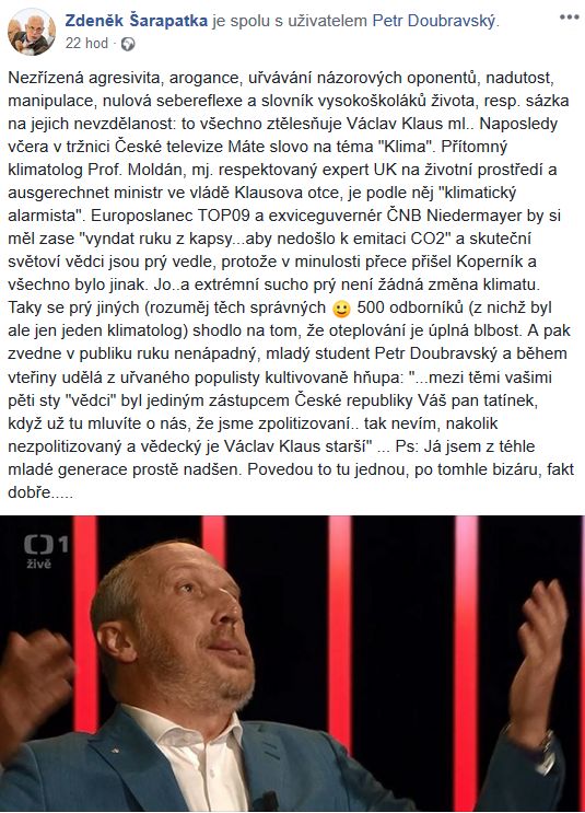 Zdeněk Šarapatka komentuje vystoupení Václava Klause mladšího
